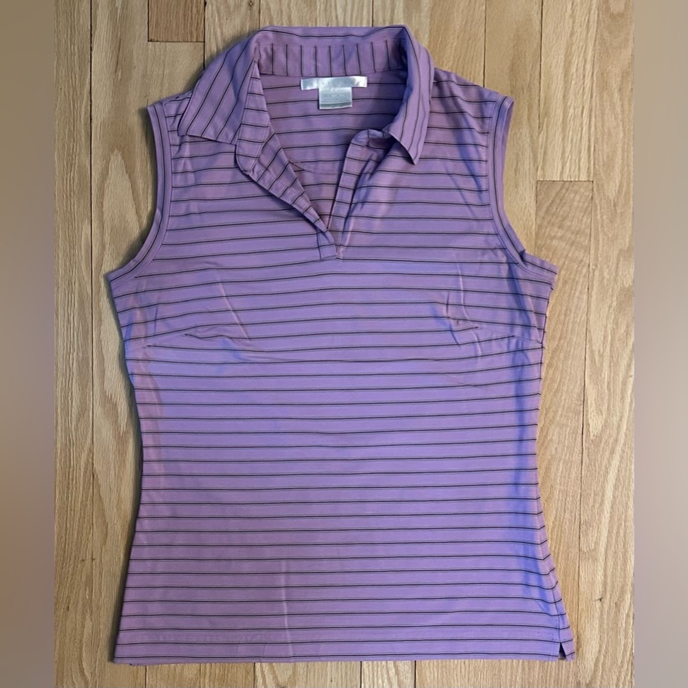 Nike Golf Women’s Dri-Fit Purple Striped Sleeveless Collared Shirt, Size M